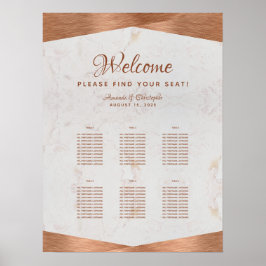6 Bords Wedding Placeringsplan Falsk Koppar Marmor Poster