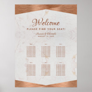 6 Bords Wedding Placeringsplan Falsk Koppar Marmor Poster