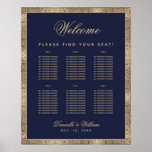 6 Bordsställning Bord Navyblå Guld Rosor Bröllop B Poster