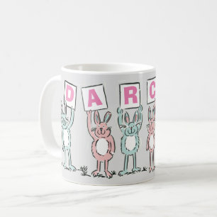 6 Brev Namn med Roligt kaninkaffe Mugg