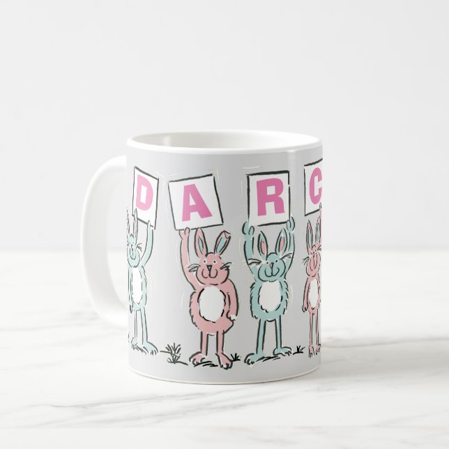 6 Brev Namn med Roligt kaninkaffe Mugg (Framsida vänster)