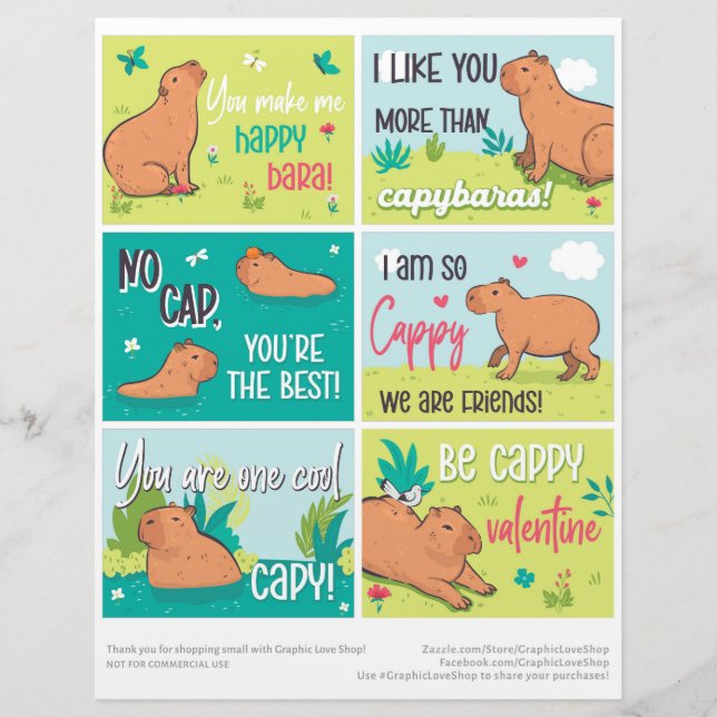 6 Capybara Barnklassrum Alla hjärtans dag-kort Brevhuvud (Framsida)