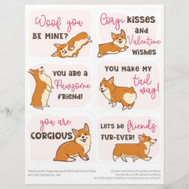 6 Corgi Hund Kids Classroom Valentindagskort Brevhuvud
