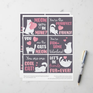 6 Cute Cat Kids Classroom Valentines day Brevhuvud
