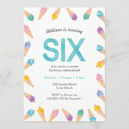 6:e födelsedagsfest | Regnbågsglass-inbjudan Inbjudningar