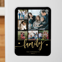 6 familjefoto collage svart guld manus magnet
