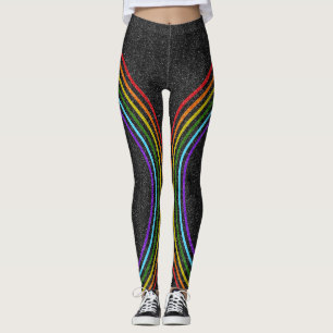 6 Färg Glitter regnbåge på Shiny Black HBT-Pride Leggings