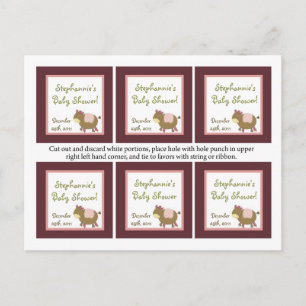 6 Favor Tags Abby's Farm rosa Girly Barn Animal Inbjudan Vykort