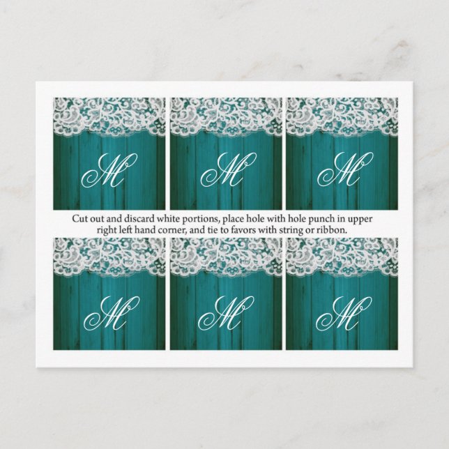 6 Favoritmärkningar Bröllop-utspridda Teal Wood Sn Vykort (Framsida)