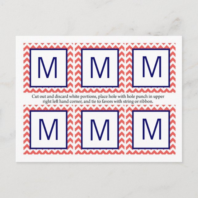 6 Favoritmärkningar Coral Navy Blue Chevron Namn F Vykort (Framsida)