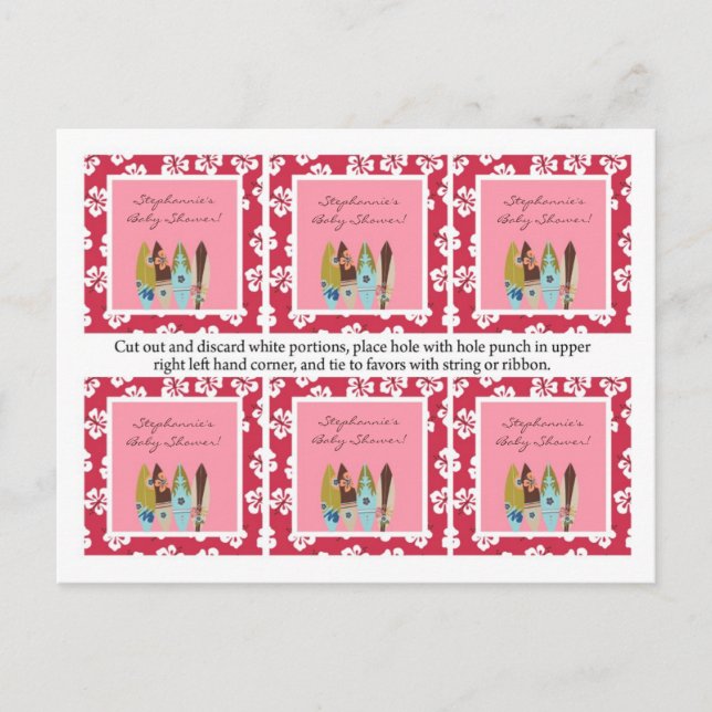 6 Favoritmärkningar Rosa Hawaiian Luau Tropical Inbjudan Vykort (Framsida)