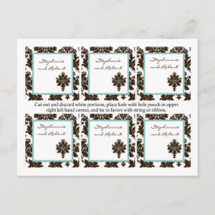 6 Favoritmärkord Bröllop Brown Damask Snöre Vykort