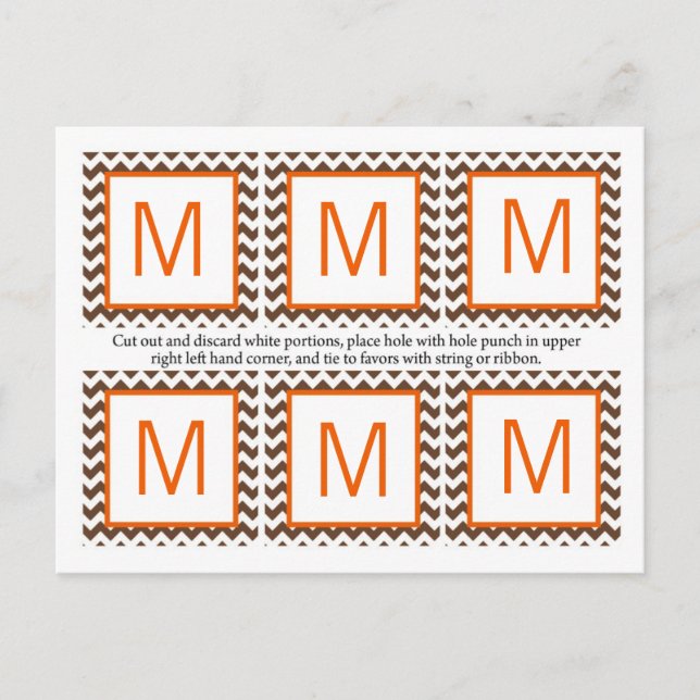 6 Favoritmärkord Brown Orange Chevron Namn Focus Vykort (Framsida)