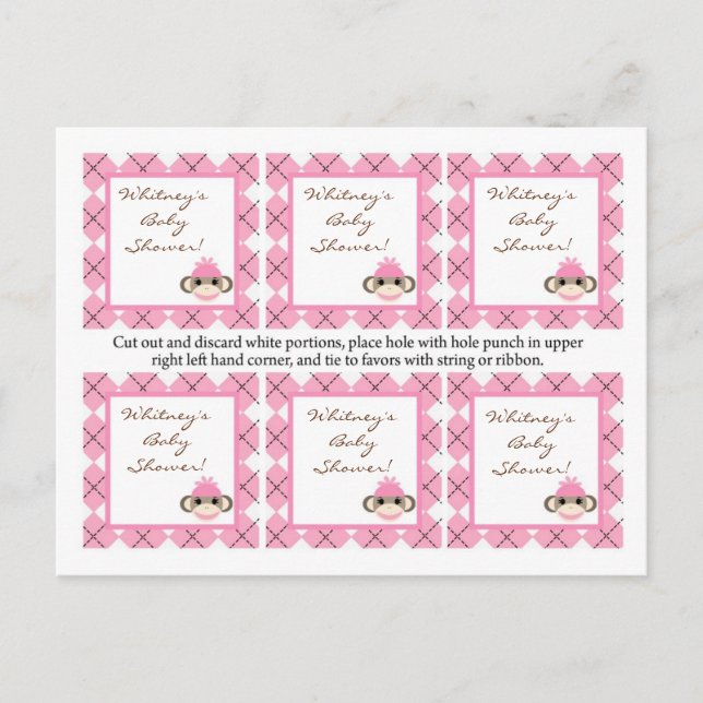 6 Favoritmärkord Rosa Argyle Sock monkey Inbjudan Vykort (Framsida)