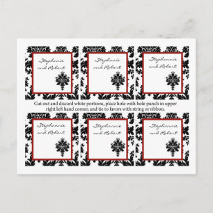 6 Favorittaggar Bröllop Black Damask Snöre Vykort