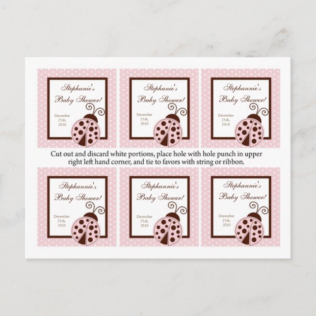 6 Favorittaggar Rosa Ladybug Inbjudan Vykort (Framsida)