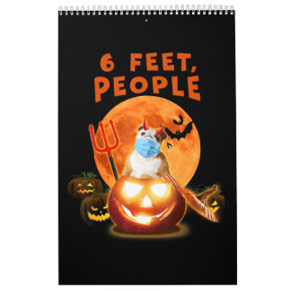 6 Feed People Bulldog Hund with Mask Halloween Gif Kalender