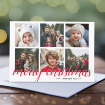 6 Foto Collage God Jul Script Röd Stjärnor