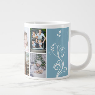 6 Foto Collage Lövverk Blå Jul Familj Jumbo Mugg
