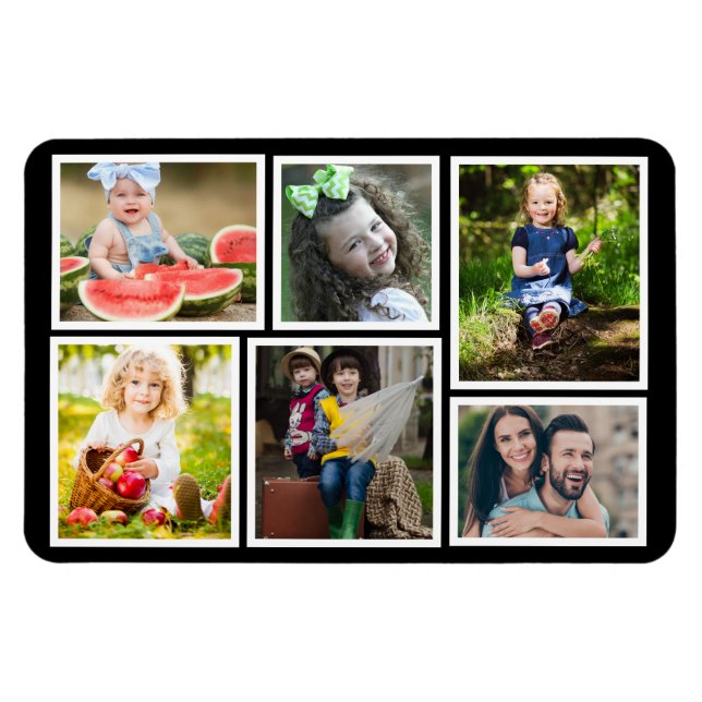 6 Foto Collage Svart Skapa Ditt Eget Kylskåp Magnet (Horisontell)