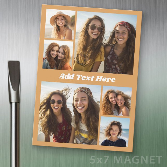 6 Foto Collage Vit Text - Kylskåpsmagnet (Photo Magnet Sheet - 5 inches x 7 inches)