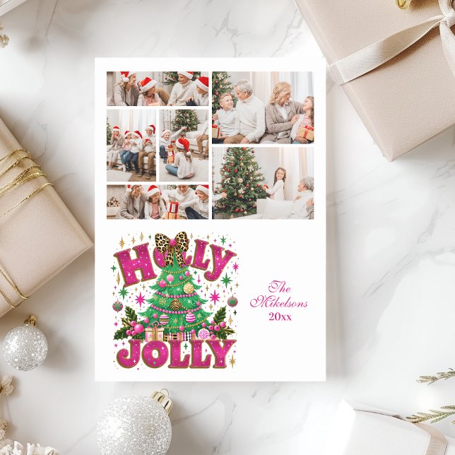 6 Foto Glitter Leopard Bow Holly Jolly Julkort (Skapare uppladdad)