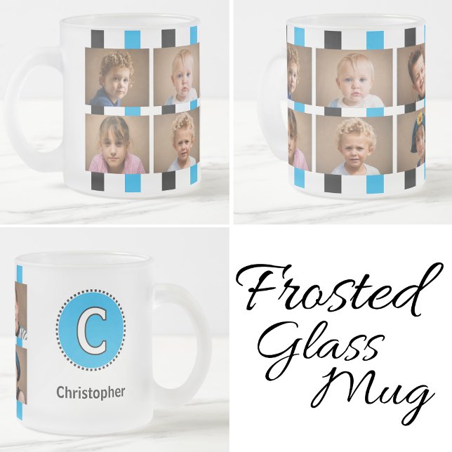 6 foto initial namn svart blå frostad glasmugg (Skapare uppladdad)