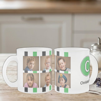 6 foto initial namn svart grön frostad glasmugg
