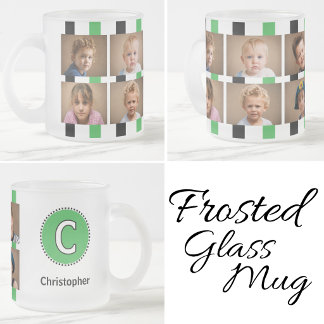 6 foto initial namn svart grön frostad glasmugg