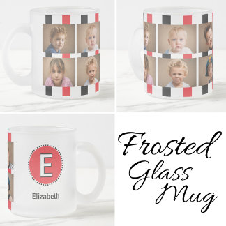 6 foto initial namn svart röd frostad glasmugg