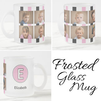 6 foto initial namn svart rosa frostad glasmugg
