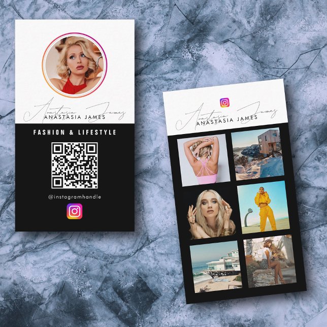6 Foto Mata Grid Social Media QR-kod Visitkort (6 Photo Feed Grid Social Media QR Code Business Card)