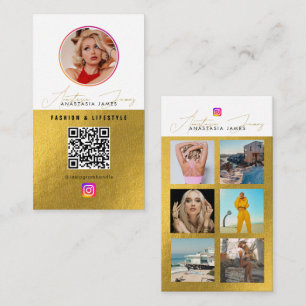 6 Foto Mata Grid Social Media QR-kod Vit Guld Visitkort