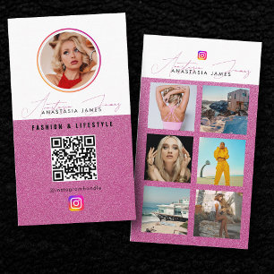 6 Foto Mata Grid Social Media QR-kodens Rosa Visitkort