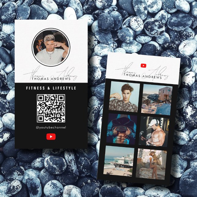 6 Foto Mata Grid Vlogger Channel QR-kodhandbok Visitkort (6 Photo Feed Grid Vlogger Channel QR Code Male Business Card)