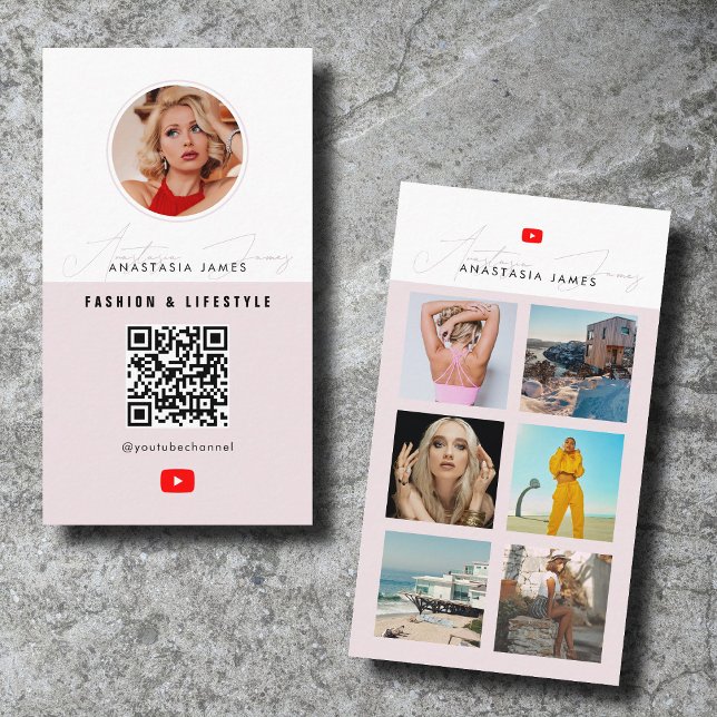 6 Foto Matar Grid Vlogger Channel QR-kod Visitkort (6 Photo Feed Grid Vlogger Channel QR Code Business Card)