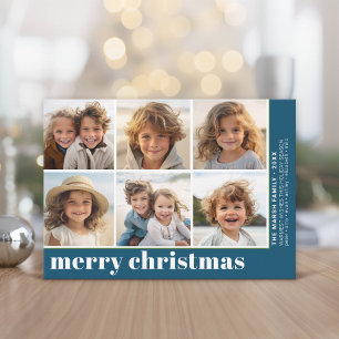 6 Foto Offset - God Jul - Blå Julkort