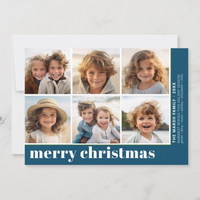 6 Foto Offset - God Jul - Blå Julkort (Framsida)