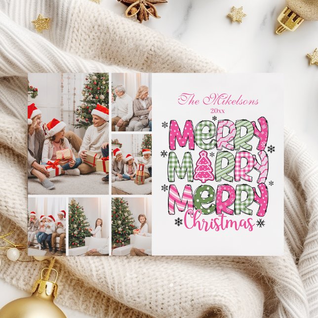 6 Foto Rosa Grön God Jul Högtid Julkort (Skapare uppladdad)