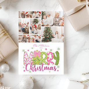 6 Foto Rosa Grön Slinga Träd God Jul Julkort