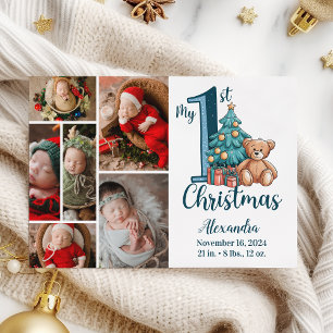 6 Fotoblå Teddy Baby 1:a jul Julkort