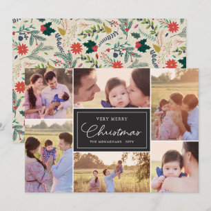 6 Fotocollage Blommönster Jul Svart Julkort