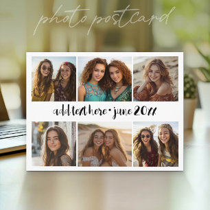 6 Fotocollage Grid - Vit Anpassad text - Svart Vykort