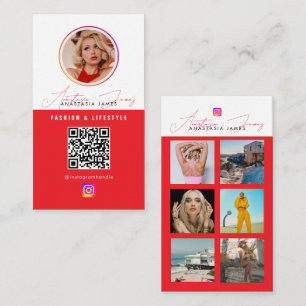 6 Fotoflödesrutnät Sociala Medier QR-kod Röd Visitkort