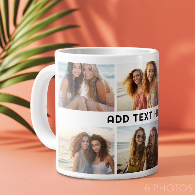 6 Fotokollage 1 textrad - CAN Redigera Färg Jumbo Mugg (Custom Photo Collage Mug)