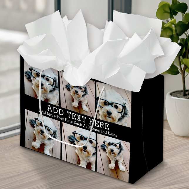 6 Fotokollage 2 Linjer text - CAN Edit Black (Custom Photo Gift Bag)