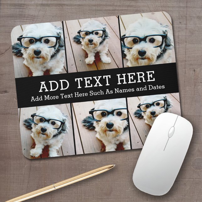 6 Fotokollage 2 Linjer text - CAN Edit Black Musmatta (Personalized mouse pad with your photos and text)
