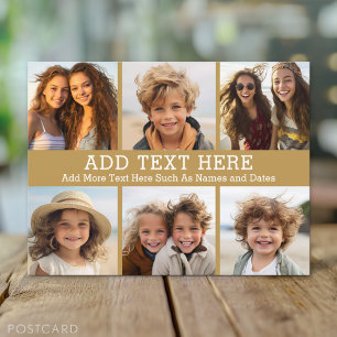 6 Fotokollage 2 Linjer text - CAN Edit Guld Vykort