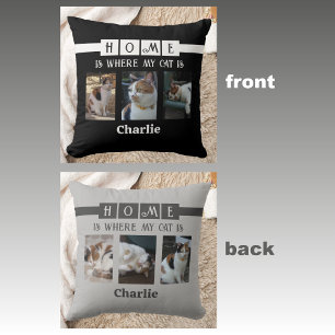 6 Fotokollage, djurlover, svart grått Kudde