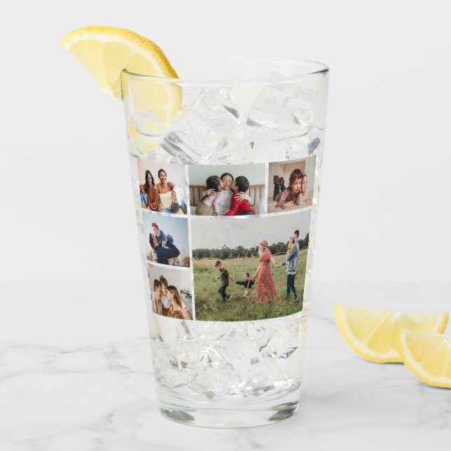 6 Fotokollage - Färg i bakgrunden kan ändras Glaskopp (Framsida Ice)